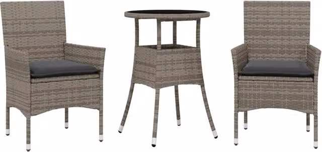 Set da Pranzo da Giardino 3 pz | Set Salotto da Giardino con Cuscini Polyrattan e Vetro