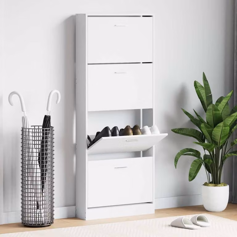 Scarpiera moderna vidaXL Bianco Lucido in legno e MDF, sospesa, L: 59 cm, P: 17 cm, H: 150 cm
