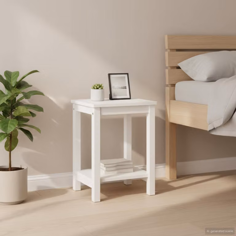 Comodino vidaXL in legno massello di pino bianco, L: 35 cm, P: 30 cm, H: 47 cm