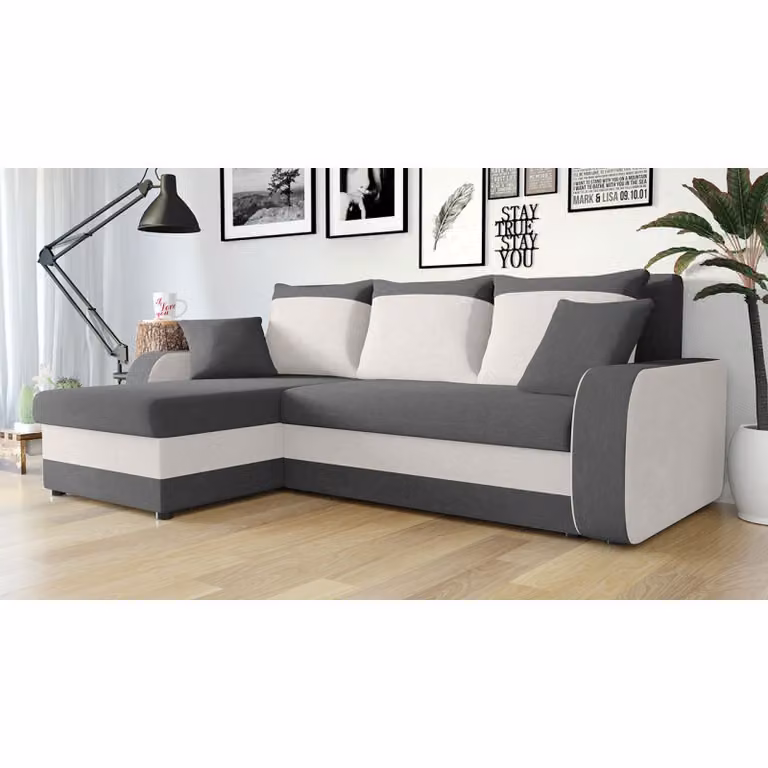 MIRJAN24 Divano ad angolo Kris, elegante divano ad angolo con contenitore e funzione letto, divano a L, divano letto (Microfaza 0027 + Microfaza 0031)