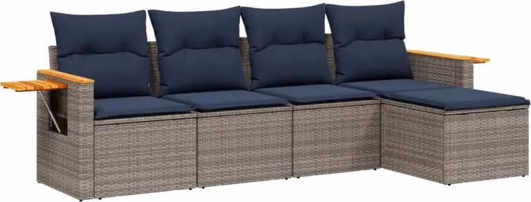Set Divani da Giardino 5 pz con Cuscini Grigio in Polyrattan