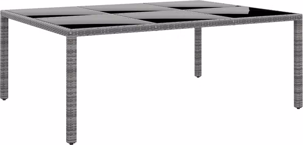 The Living Store tavolo da giardino 200x150x75 cm in vetro temperato e poly rattan grigio