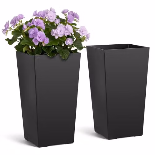 VEVOR Set di Fioriera per Piante Fiori da Interno Esterno Altezza 55 cm 2 pezzi, Fioriera Decorativa per Ingresso Cortile Balcone Portico Giardino Forma Conica Quadrata, Nero