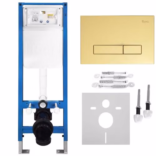 Rea - Kit da incasso sottile 024n per WC con pulsante HD dorato - 22 x 35,2 x 106,2 cm