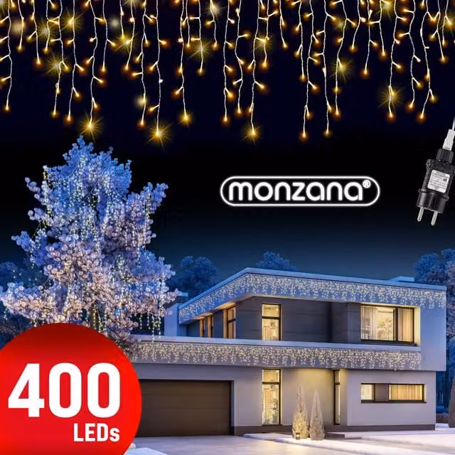 Luci di Natale a Tenda Monzana con 400 LED Bianco Caldo, Lunghezza 15 m, Protezione IP44