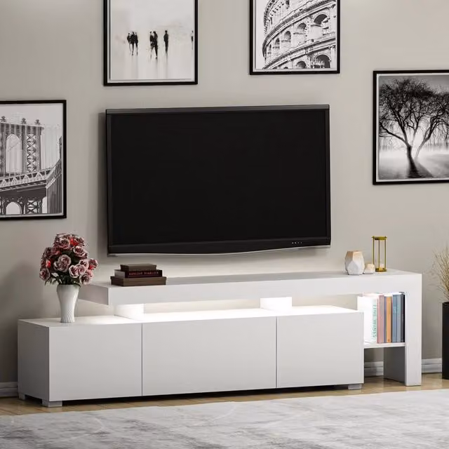 Mobile Porta TV Trasacco DMORA Bianco con Ripiano e Illuminazione Integrata L: 192 cm, P: 37 cm, H: 53 cm
