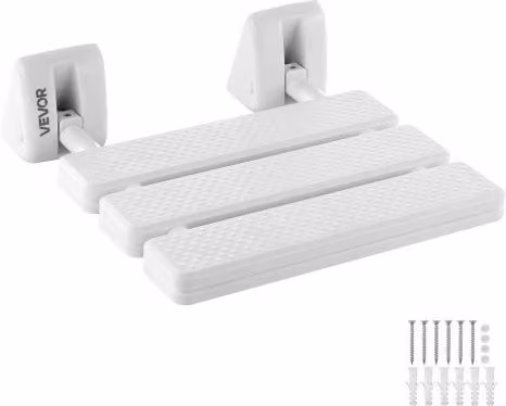 VEVOR Sedile per Doccia Pieghevole da Parete Bianco, Sgabello Ribaltabile Salvaspazio in PP e Lega di Alluminio per Anziani e Disabili, Carico 100 kg