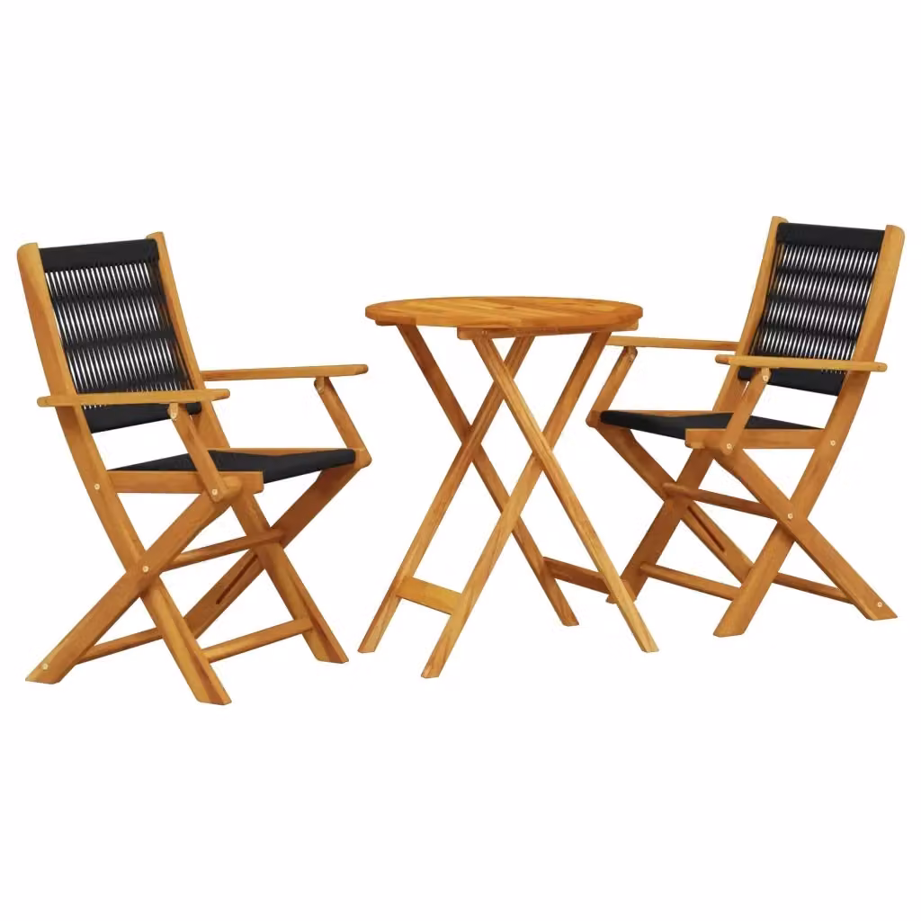 Set da Bistrot vidaXL 3pz Nero in Polipropilene e Legno di Acacia Oliato – 2