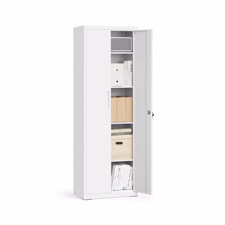 Armadietto Multiuso con 5 Ripiani Anta Doppia e Chiusura per Strumenti Bianco, Bianco Opaco