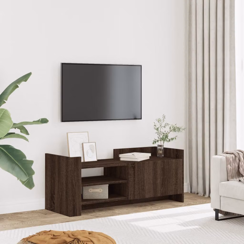 Mobile TV vidaXL in legno di rovere marrone con ruote L 100 cm, P 35 cm, H 40 cm
