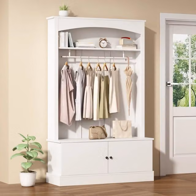 Armadio da ingresso con panca REDOM Bianco opaco L/P/H: 120 x 40 x 190 cm