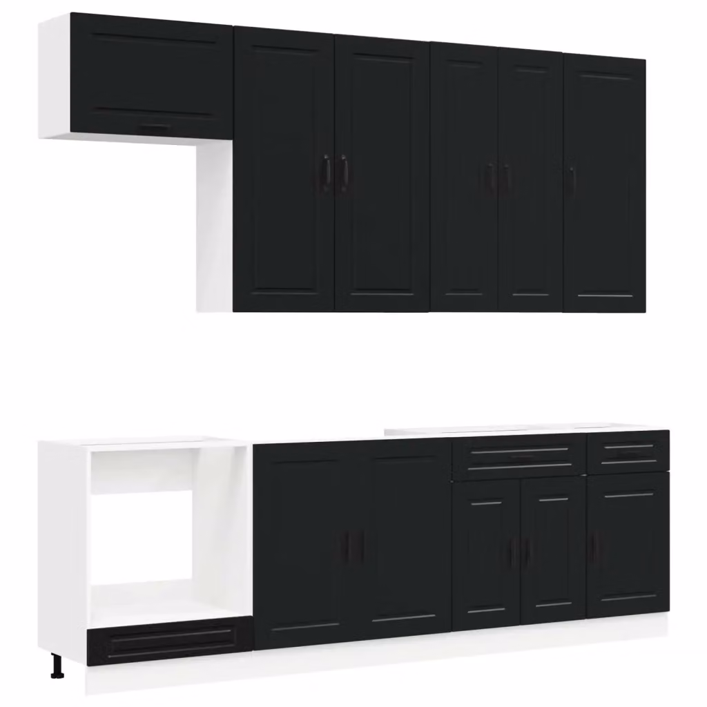 Unità Cucina Moderna vidaXL PORTO 8 Pezzi Nero Opaco in MDF con Ante e Cassetti L/P/H: 152 x 80 x 46 cm – 2