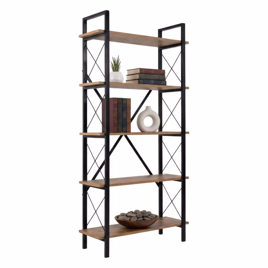 Libreria Suriel DMORA in Pino e Nero, Scaffale Moderno per Ufficio e Soggiorno, L 90 x P 34 x H 180 cm – 2