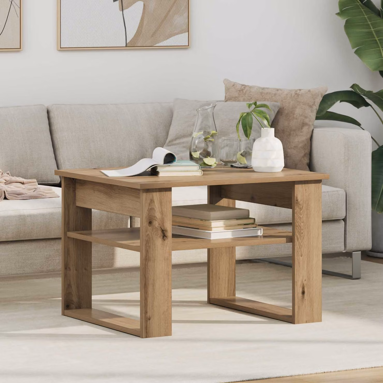 Tavolino da salotto moderno vidaXL in legno rovere marrone L: 64 cm, P: 54 cm, H: 44 cm