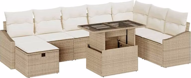 Set Divano da Giardino con cuscino 9 pcs Beige Poly Rattan