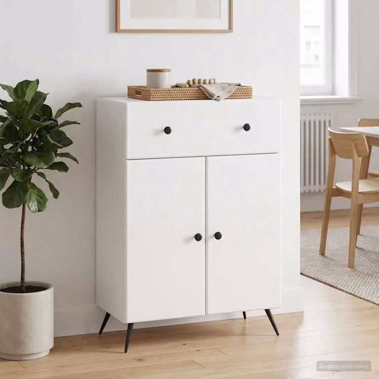 vidaXL Credenza Moderna Bianco Lucido in MDF L: 66 cm, P: 34,5 cm, H: 90 cm