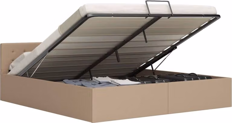 The Living Store Letto contenitore idraulico cappuccino-marrone in ecopelle 160×200 cm