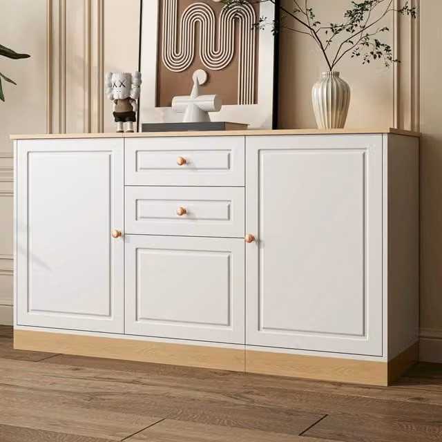 Madia REDOM in MDF Bianco e Oro con finitura opaca e design minimalista L/P/H: 135,5 x 39 x 76 cm