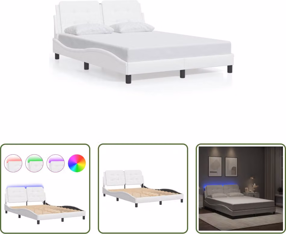 The Living Store Struttura letto con LED bianco 120x200 cm in ecopelle