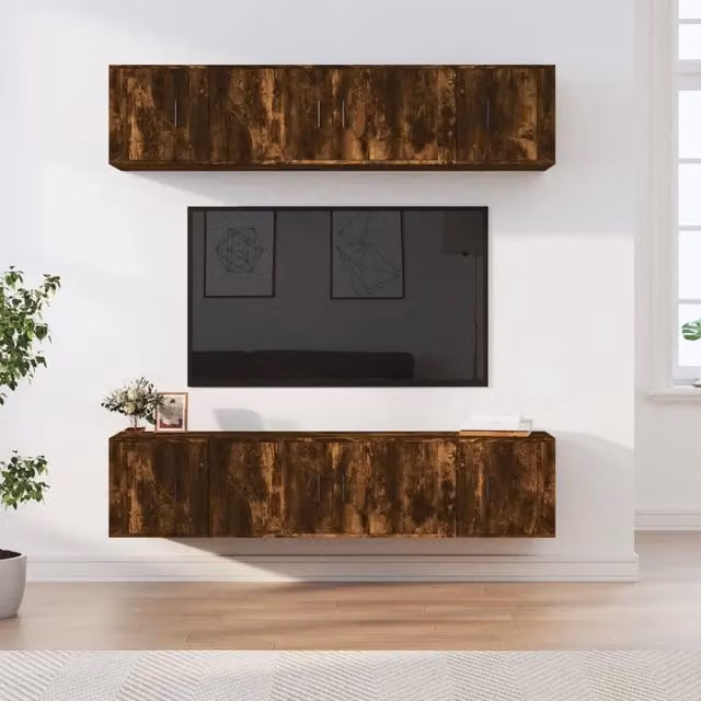 Set di Mobili Porta TV 6 pz-Set di 6 Credenza per TV Rovere Fumo in Legno Multistrato 481881