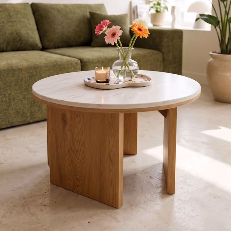 Tavolino rotondo con finitura effetto legno diam 80 cm legno chiaro - Oviala Bonny
