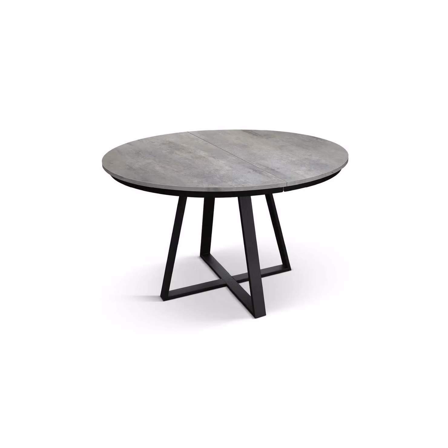 Tavolo rotondo PANTELLERIA in legno effetto grigio cemento con base a X in metallo antracite, allungabile ⌀120 cm – 170 cm