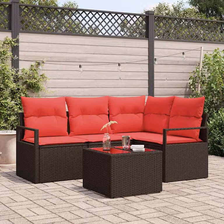 Maison Exclusive - Set da giardino composto da 5 pezzi. Divano in rattan sintetico, color marrone e rosso