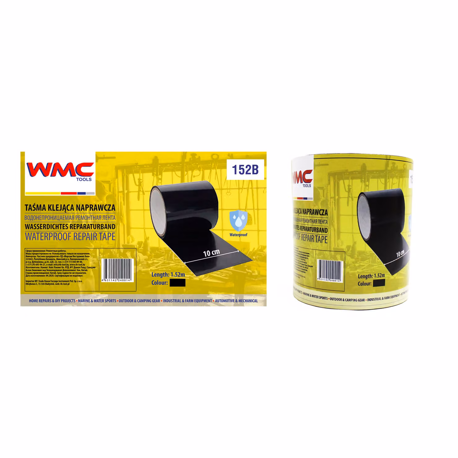 WMC Tools Nastro adesivo 1,5 m x 10 cm, nastro di riparazione impermeabile, nastro per il fai da te, nastro impermeabile, colore: nero