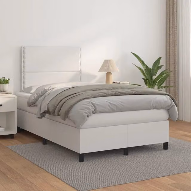 Letto con Giroletto a Molle e Materasso Ibrido vidaXL in Similpelle Bianco L/P/H: 200 x 120 x 128 cm
