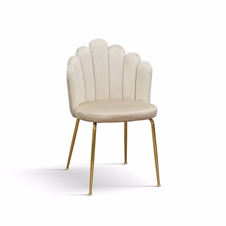 Set di 4 Sedie LILLE in tessuto effetto velluto panna e gambe in metallo color oro