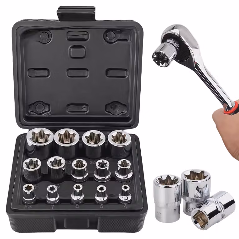 Omgoods - Set di 14 chiavi a T Torx per uso esterno, con inserti E4-E24