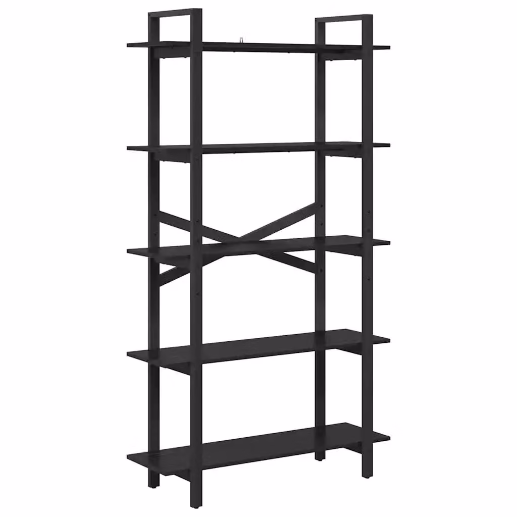 Libreria a scaffali stile industrial vidaXL in legno e metallo nero per soggiorno o ufficio, L 100 x P 33,5 x H 178 cm – 2