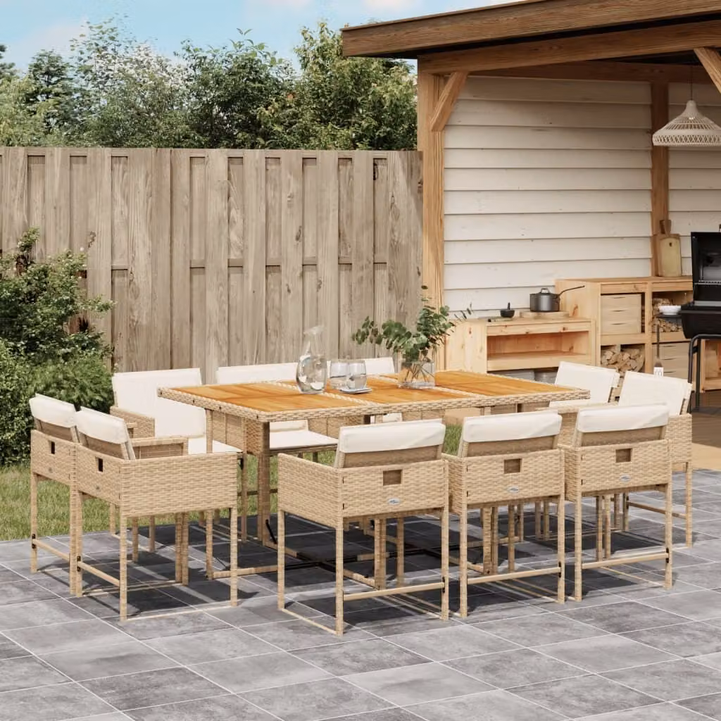 Maison Exclusive - Set da Pranzo da Giardino 11 pz con Cuscini Beige in Polyrattan