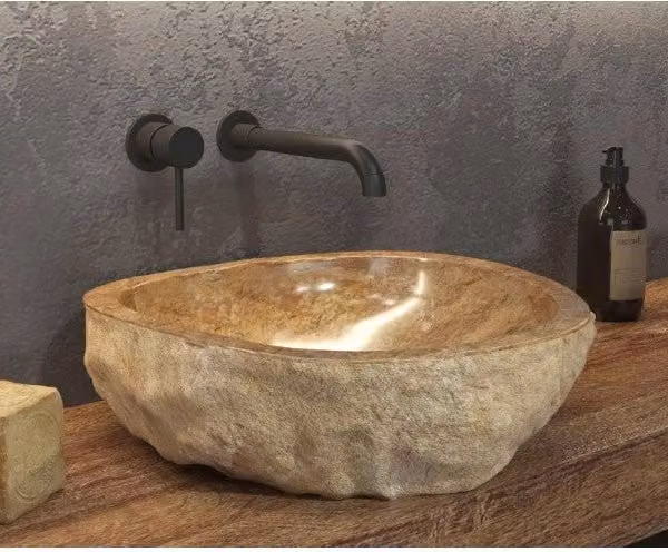 Lavabo rotondo da appoggio ONYx Ø40-45 x15 cm in pietra marrone