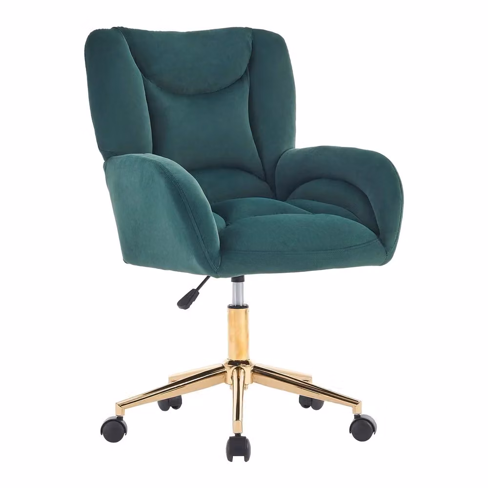 Sedia da ufficio girevole Minimal in velluto verde con gambe dorate in metallo e altezza regolabile – 2