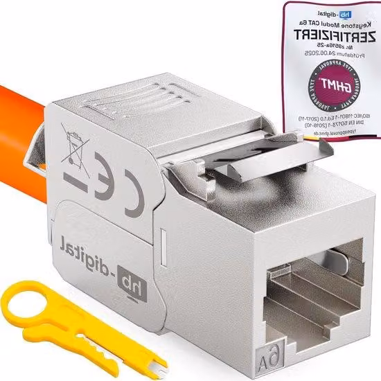 Modulo di rete RJ45 - Connettore di rete Cat6a - Cablaggio strutturato - Installazione senza attrezzi - 500 MHz - Argento