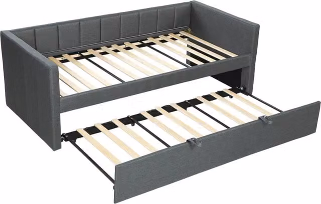 Letto Singolo con Letto Estraibile e Braccioli ¨C Minimal ¨C Tessuto Grigio Scuro 205x181x70 cm