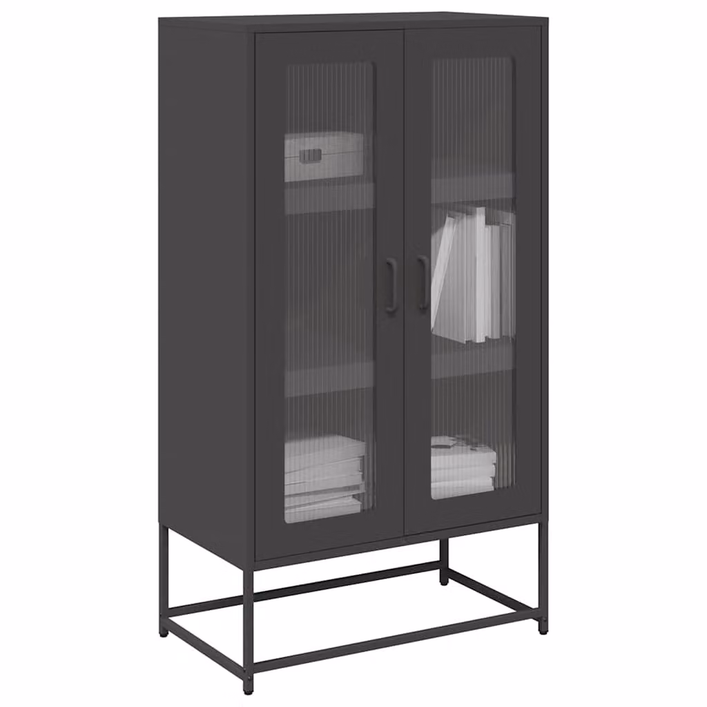 vidaXL Credenza Moderna in Metallo Nero con Ante in Vetro L: 68 cm, P: 39 cm, H: 123 cm – 1