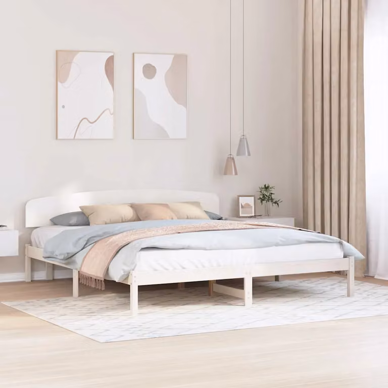 Struttura del letto moderna vidaXL in pino massello bianco L: 180 cm, P: 200 cm, H: 206,5 cm