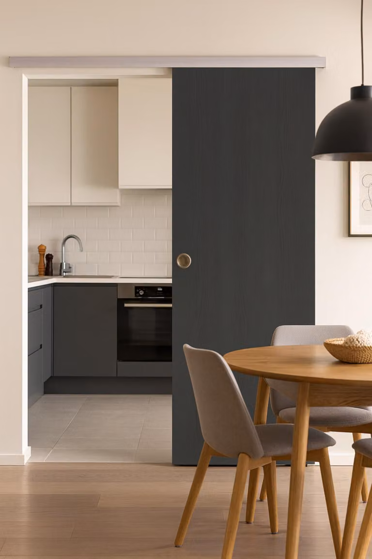 Porta scorrevole in Rovere Grigio H204 x L93 cm, binario in alluminio, gusci GD MENUISERIES