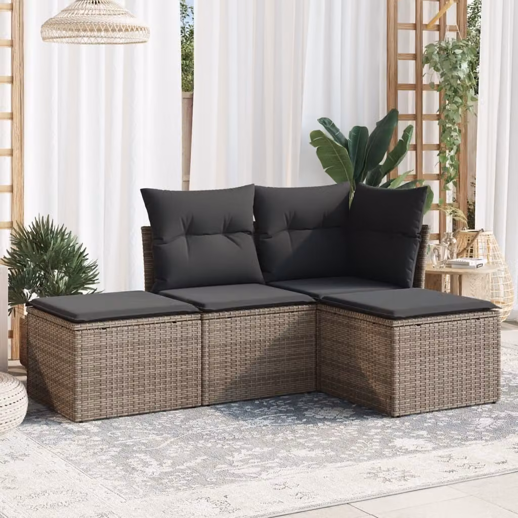Maison Exclusive - Set da giardino 4 pezzi con cuscini Grigio Poly Rattan