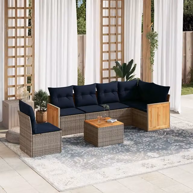 Set Divani da Giardino 7 pz con Cuscini Grigio in Polyrattan 3227706