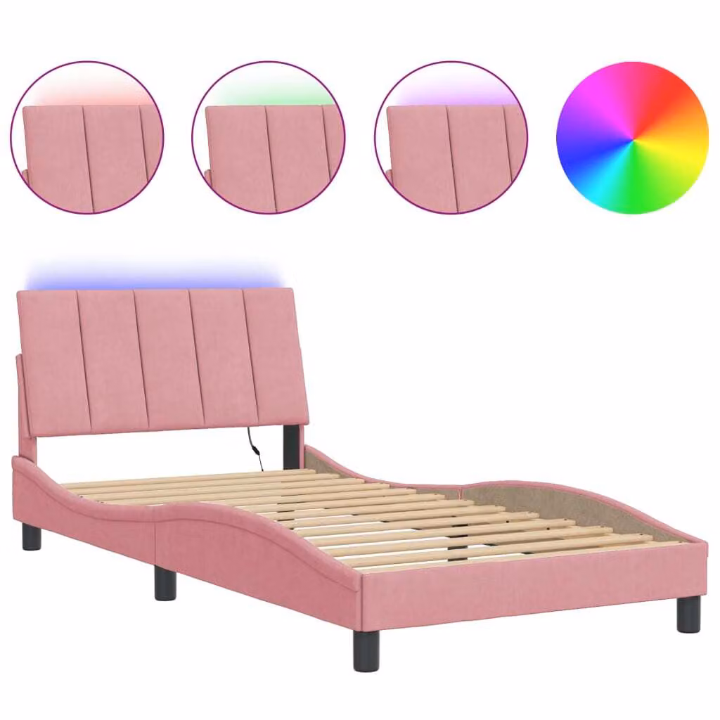 Giroletto con LED senza Materasso Hanko Rosa 100x200 cm in Velluto