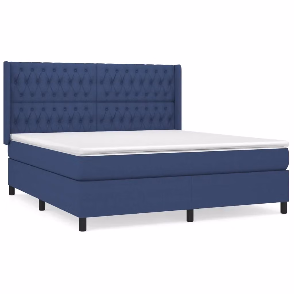vidaXL Giroletto a Molle con Materasso Blu e Bianco in Tessuto L/P: 180 x 200 cm – 2