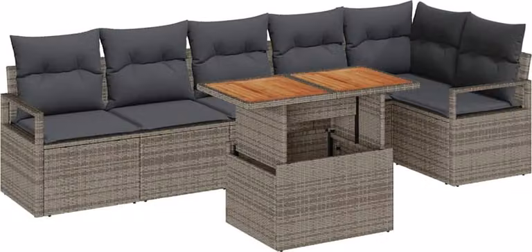 Set Divano da Giardino 7 pcs Grigio Poly Rattan
