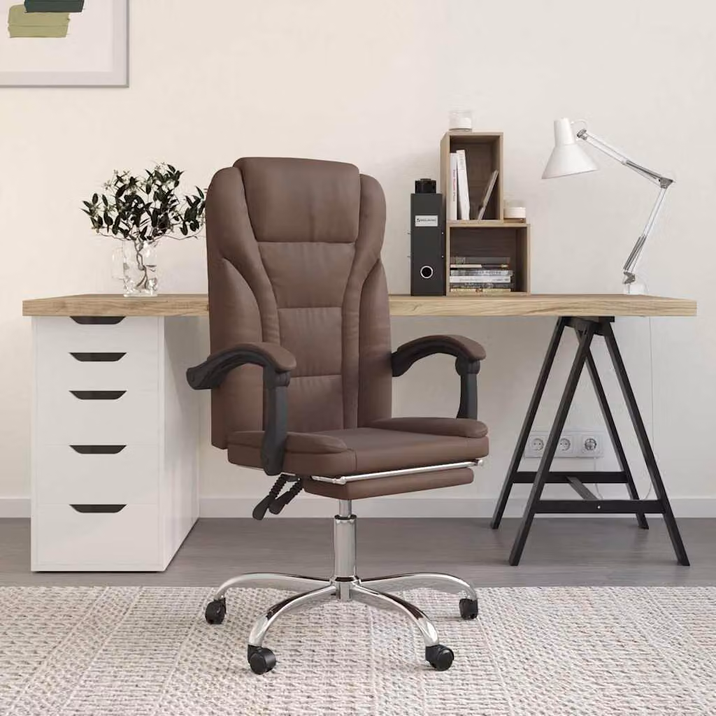 vidaXL Poltrona da Ufficio Executive in Similpelle Marrone con Braccioli e Ruote, L/P/H: 63 x 56 x 122 cm