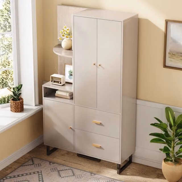 Guardaroba compatto da ingresso 110x38x186 cm in MDF beige/grigio