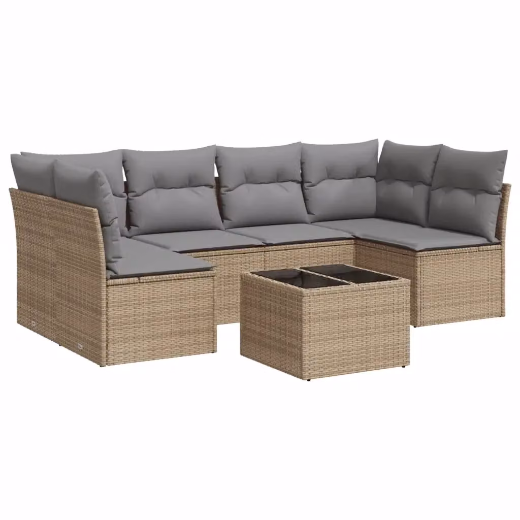 vidaXL Set Divani da Giardino 7 pz a L con Polyrattan e Cuscini Beige e Grigio – 2