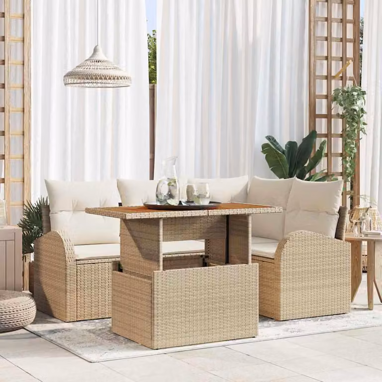 Maison Exclusive - Set da giardino composto da 5 pezzi, divano in rattan sintetico beige