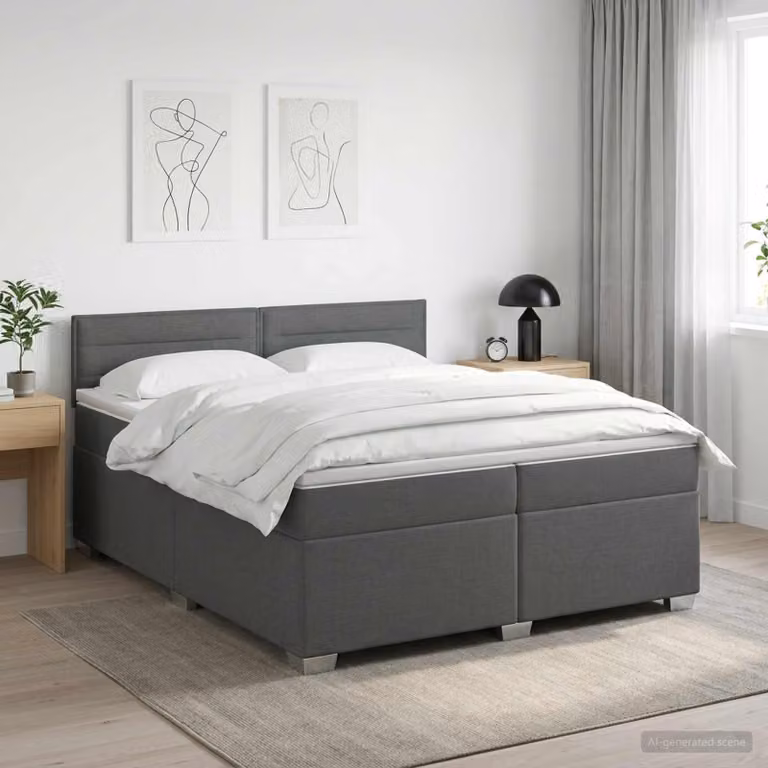 Maison Exclusive - Letto boxspring con materasso grigio scuro 200 x 200 cm Tessuto